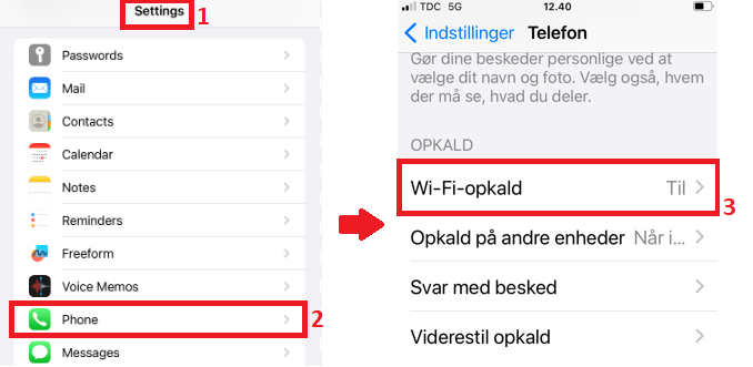 Wifi opkald Iphone færdig